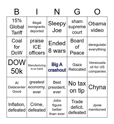 Big A state of the union stream Bingo Card