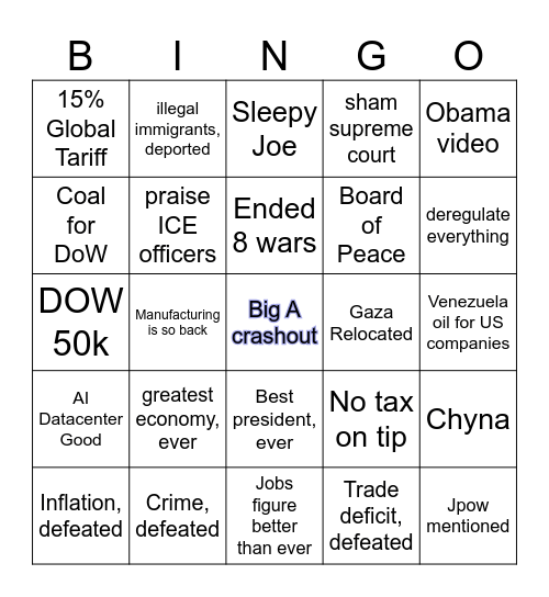 Big A state of the union stream Bingo Card