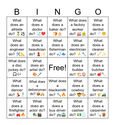 60 Jobs Questions 1-30 Bingo Card