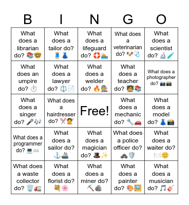 60 Jobs Questions 31 - 60 Bingo Card