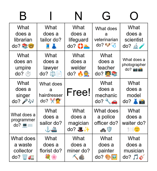 60 Jobs Questions 31 - 60 Bingo Card