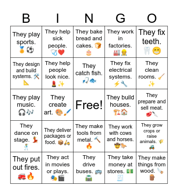 60 Jobs Answers 1-30 Bingo Card