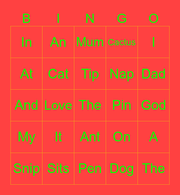 Spelling Bee Bingo Card