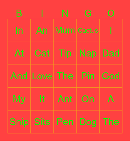 Spelling Bee Bingo Card