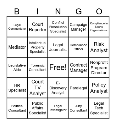LMS Alt. Law Careers Bingo Card