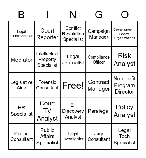 LMS Alt. Law Careers Bingo Card