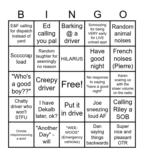 Weekend Warriors Bingo Card