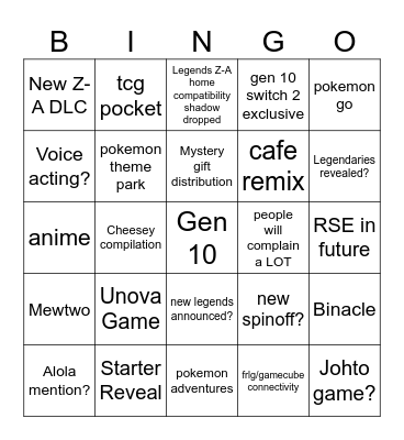 2026 Pokemon Day Bingo Card