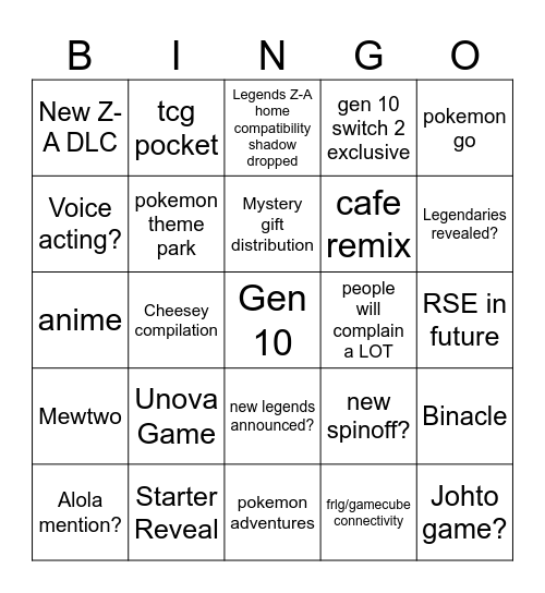 2026 Pokemon Day Bingo Card