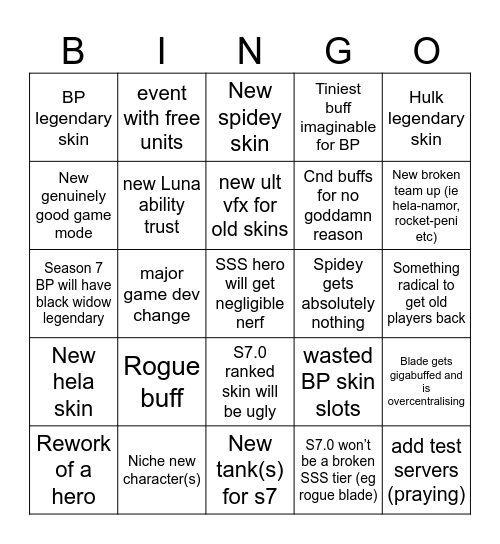 Rivals s7 predictions Bingo Card