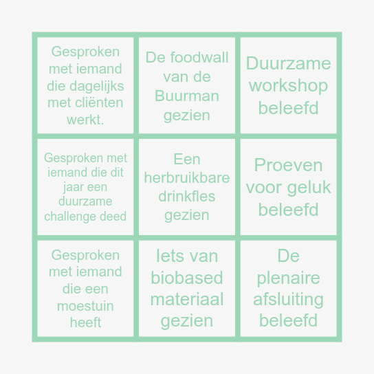 Duurzame Bingo! Bingo Card