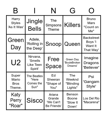 MUSIC! MUSIC! MUSIC! Bingo Card