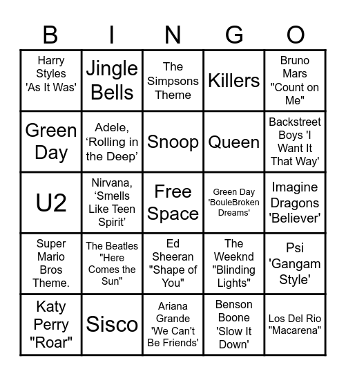 MUSIC! MUSIC! MUSIC! Bingo Card