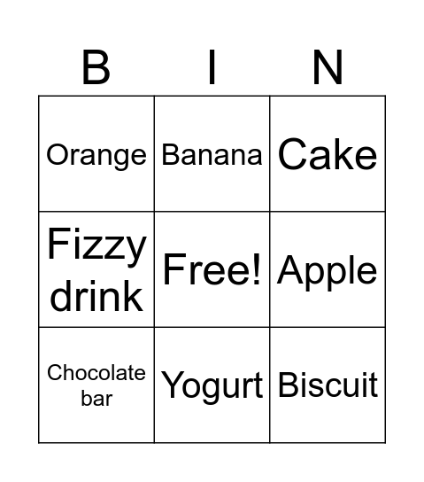 Food/drink Bingo Card