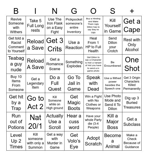 Tweets Baldur’s Gate 3 Bingo Card