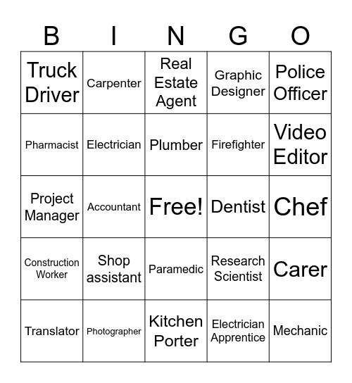 career Bingo Card