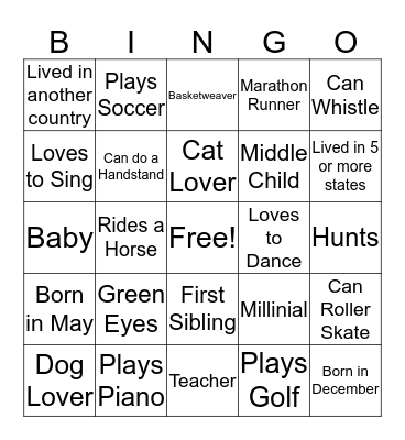 Getting to Know You Bingo Card