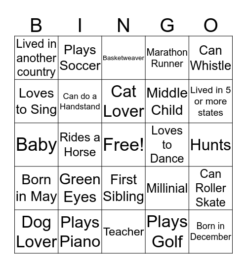 Getting to Know You Bingo Card