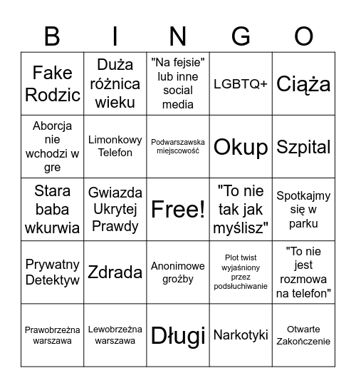Kaopej Ukryta Prawda Bingo Card