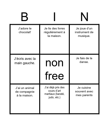 !BINGO HUMAIN! Bingo Card