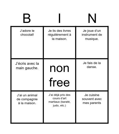 !BINGO HUMAIN! Bingo Card
