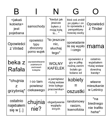 Bingo z Kubą Bingo Card