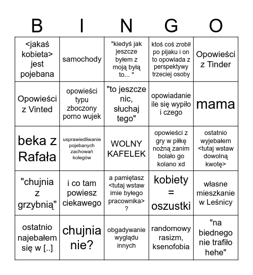 Bingo z Kubą Bingo Card