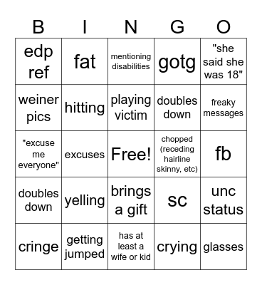 predophile bingo Card