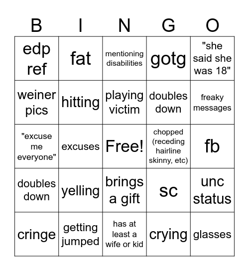 predophile bingo Card