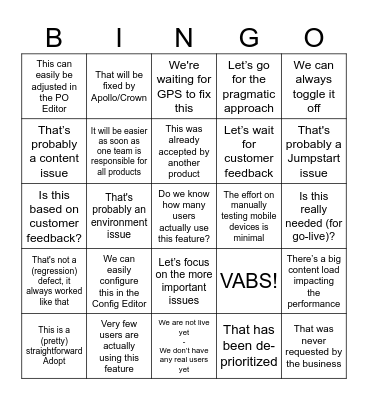 The Great Big Beautiful VABS Bingo Card