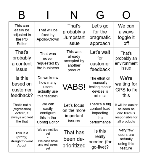 The Great Big Beautiful VABS Bingo Card