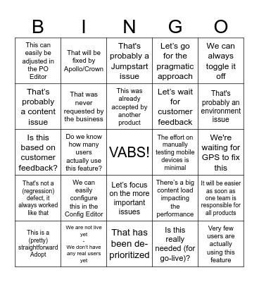 The Big Beautiful VABS Bingo Card