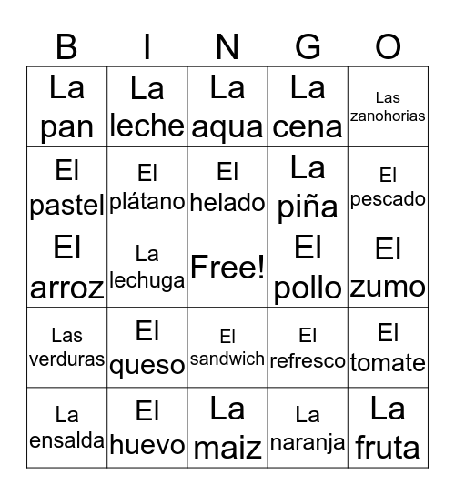 Spanish  Bingo Card