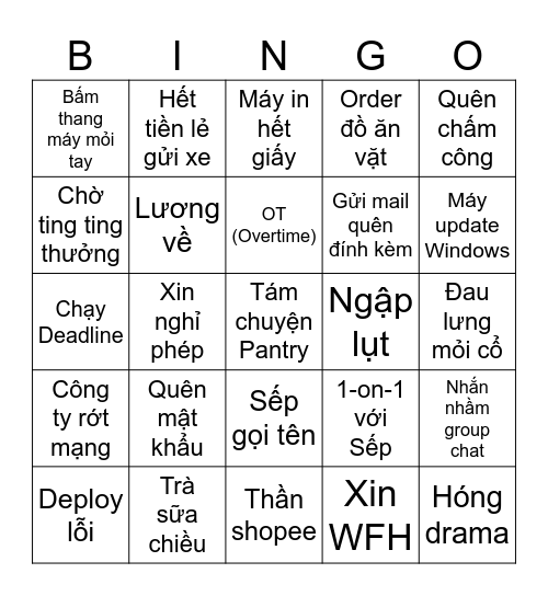 Thử Thách Nhân Phẩm Bingo Card