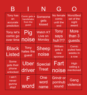 KillTony Bingo Card