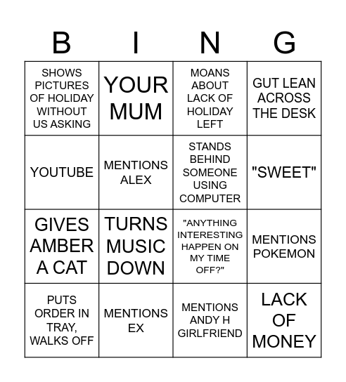 BEN BINGO Card