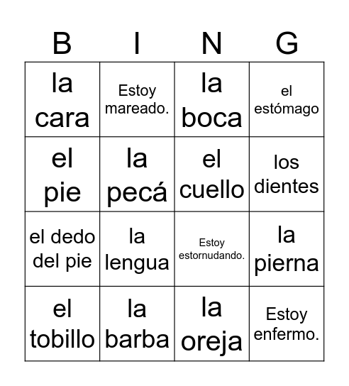 Las enfermedades Bingo Card