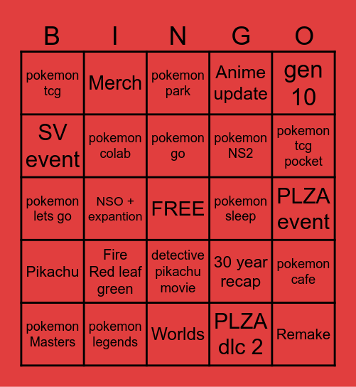 Pokemon day bingo Card