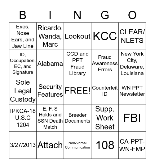 Passport Bingo Card