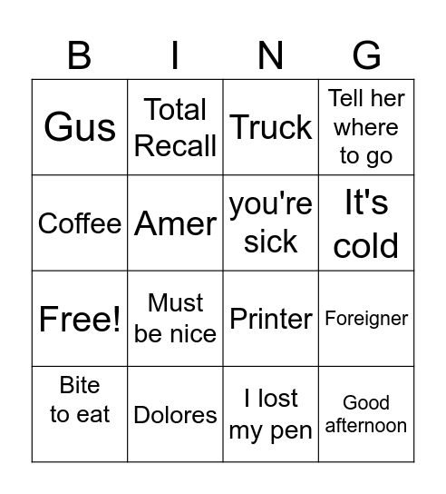 Tony Bingo (mark off when you hear him say 1) Bingo Card