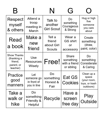Girl Scout Week BINGO Card
