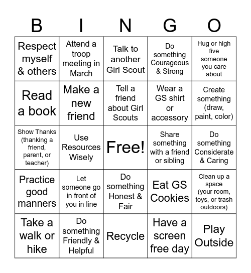 Girl Scout Week BINGO Card