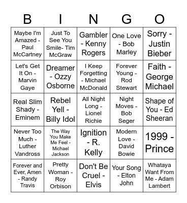 Sing It Brother Bingo Card