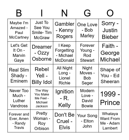 Sing It Brother Bingo Card