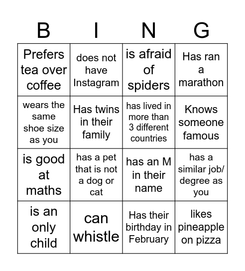 find someone who... Bingo Card