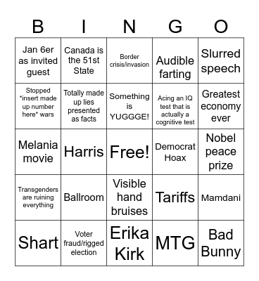Sundowning of the Union Bingo Card
