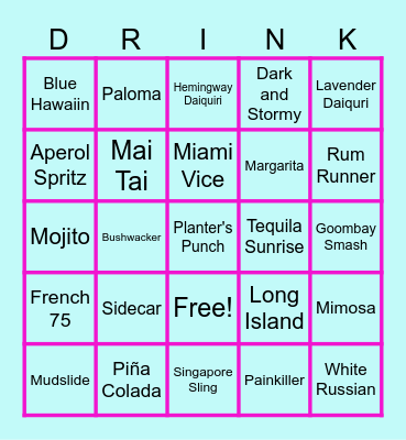 80s Cruise Cocktail Bingo Card