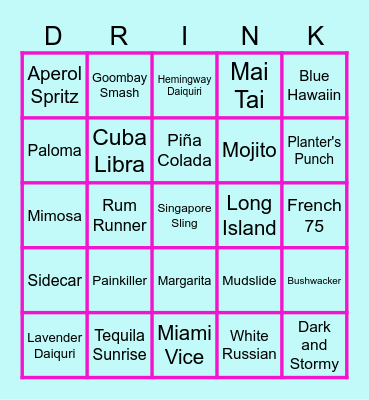 80s Cruise Cocktail Bingo Card