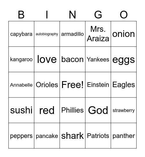 Crazy Speling Week Bingo Card