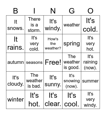 El tiempo y las estaciones Bingo Card